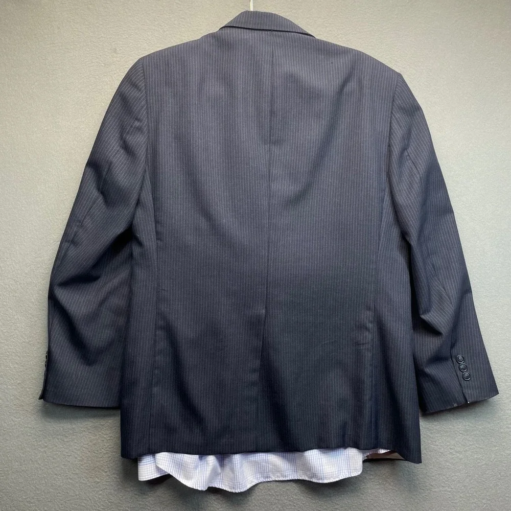 Johnny‎ Carson Men Blazer Navy Blue Pinstripe 40 Vintage Business Professional